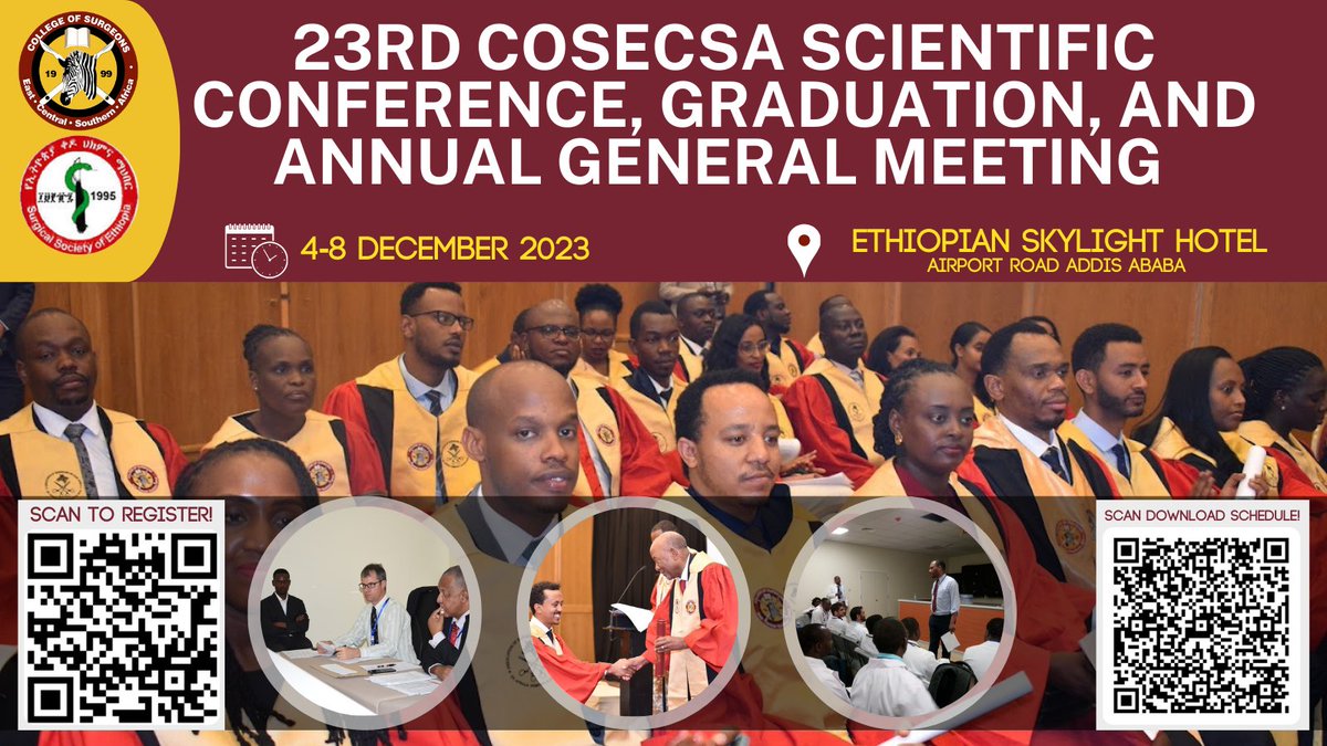 Mark your calendar for our yearly gatherings: #ScientificConference, #AnnualGeneralMeeting, and #Graduation at Ethiopian Skylight Hotel, Addis Ababa, Ethiopia, scheduled from Dec 4-8, 2023. Secure your spot! #RegisterNow at cosecsa.org/conference-gra…  #ConferenceSeason #Learning