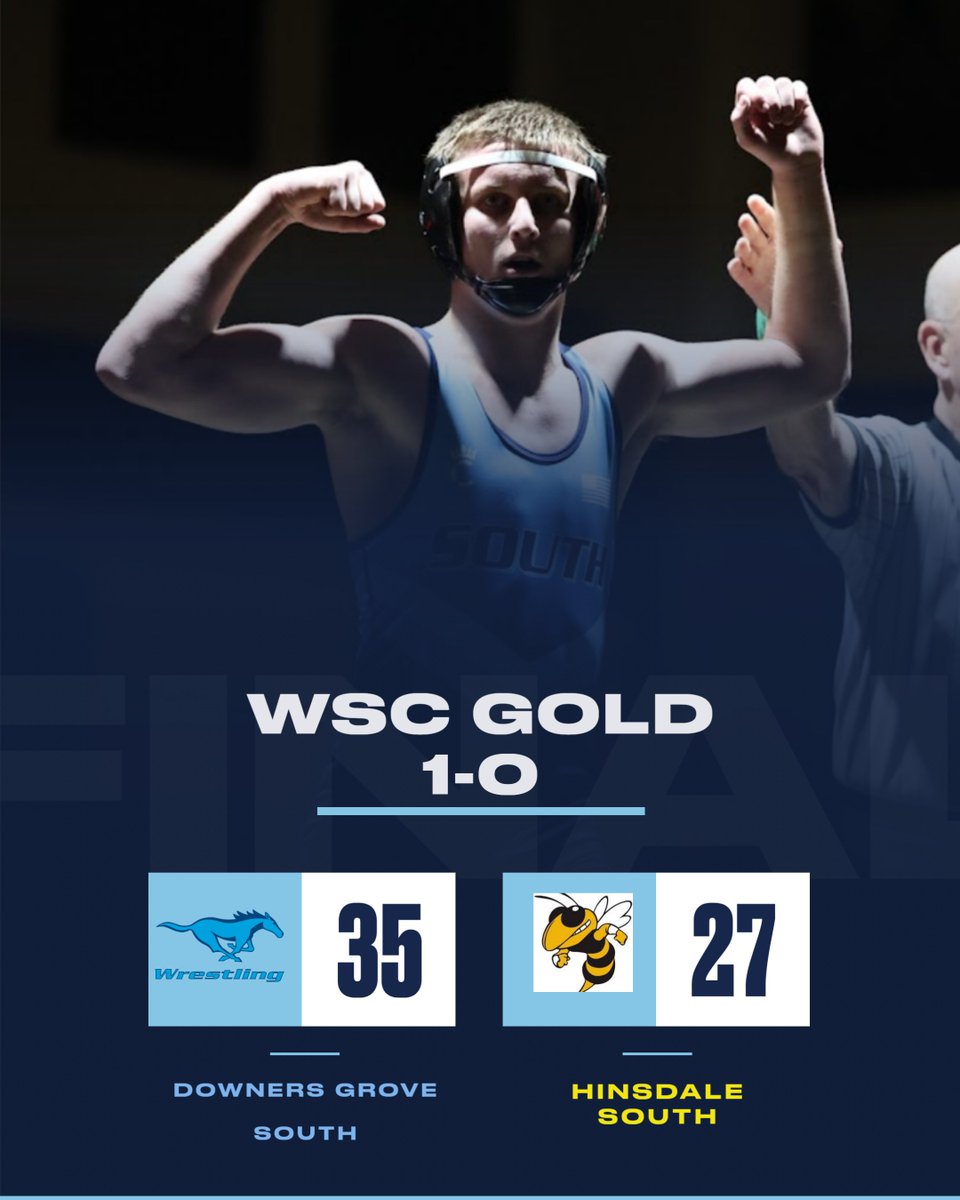 DGS_Wrestling's tweet photo. The Mustangs open their West Suburban Gold dual season with a 35-27 win over #24 Hinsdale South in an exciting high school dual meet atmosphere! #WSCGOLD #SOUTHSTRONG https://t.co/AXTE3O9iX1