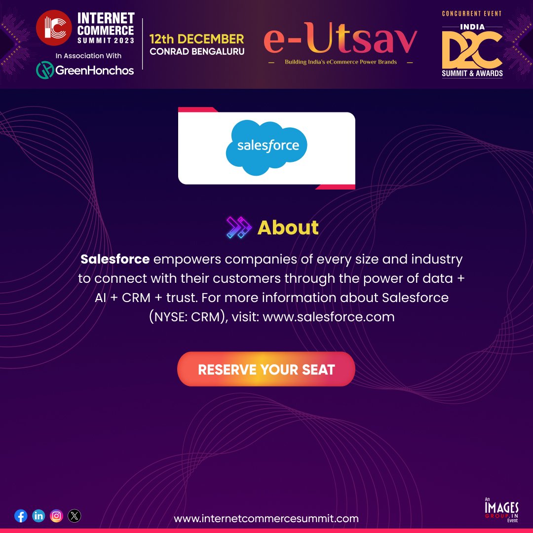 ics_2023's tweet image. We are thrilled to announce Salesforce as our Digital Commerce partner! 🚀

🗓️: 12th December 2023
📍: Conrad Bengaluru

👉🏻 Find out more at
lnkd.in/dE9xXsaK
👉🏻 Book Your Ticket Now
lnkd.in/g232UxKW
👉🏻 Download Brochure
lnkd.in/evkzGTH

#ICS2023