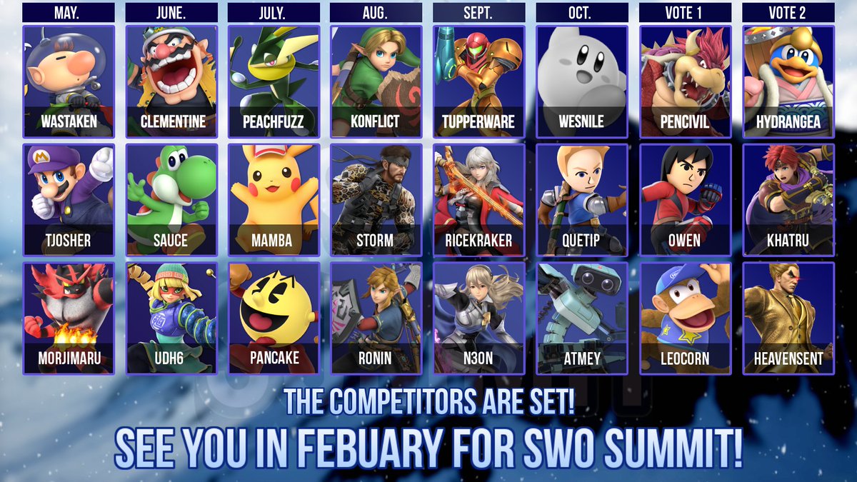 SWOSmash's tweet image. Our lineup is set!

We will see you at the summit!