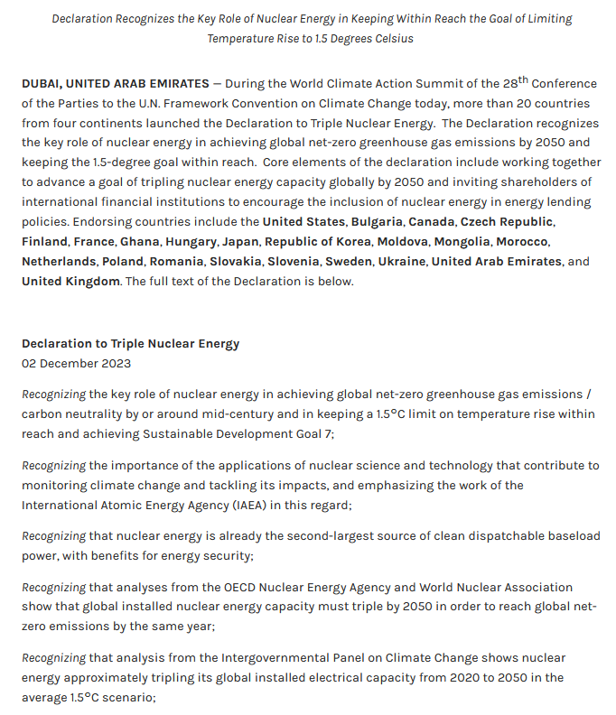 quakes99's tweet photo. 💥Countries at #COP28 that have endorsed the 'Declaration to TRIPLE #Nuclear #Energy Capacity by 2050'📜⚛️⏫✋include 🇺🇸🇧🇬🇨🇦🇨🇿🇫🇮🇫🇷🇬🇭🇭🇺🇯🇵🇰🇷🇲🇩🇲🇳🇲🇦🇳🇱🇵🇱🇷🇴🇸🇰🇸🇪🇺🇦🇦🇪🇬🇧
🌞#Uranium #CarbonFree 24/7 #CleanEnergy #EnergyTransition #NetZero #EnergySecurity #Nuclear4NetZero #Atoms4Climate🌊🏄 https://t.co/bn44ZqeR17