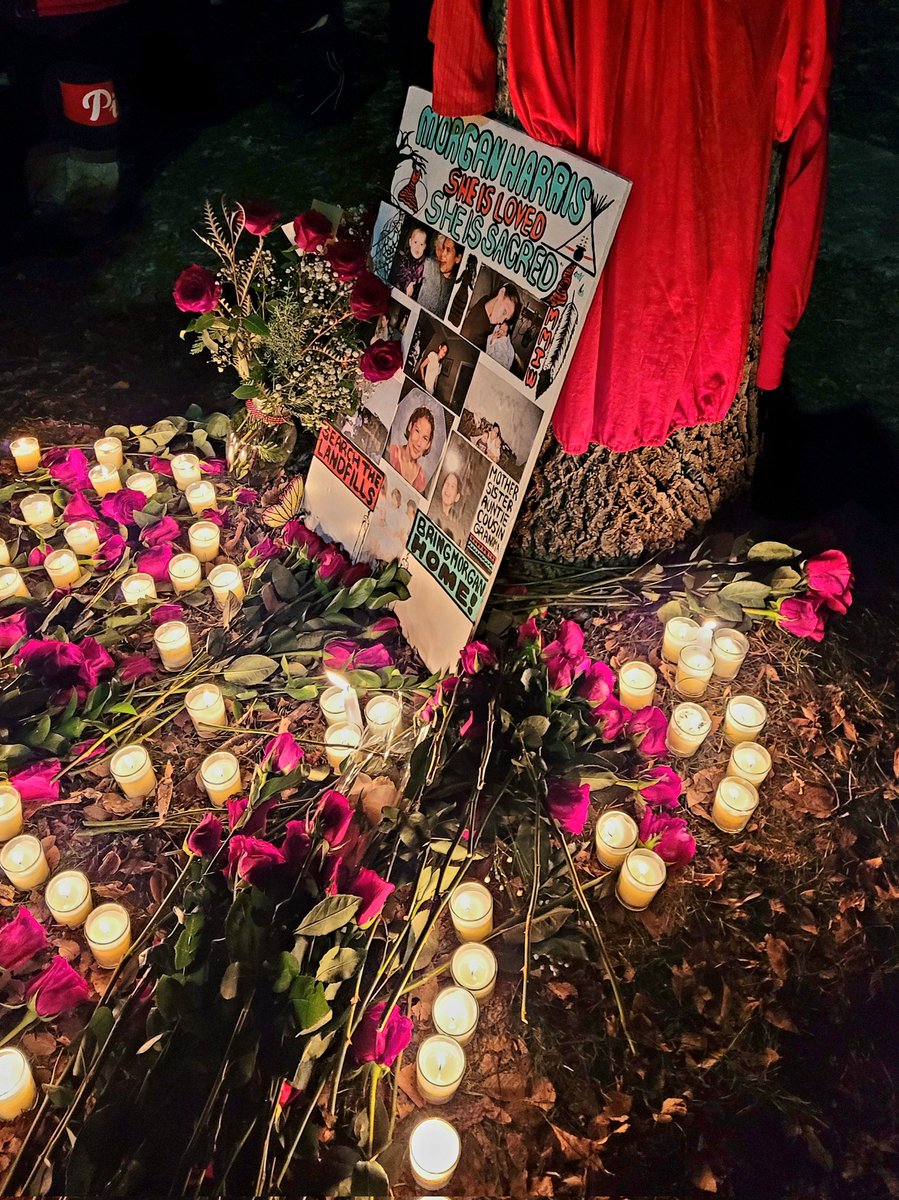 Tonight was the vigil for Morgan Harris, 1 year after news of her murder + 3 other women. Families shared their love for Morgan, and their persistence to not take no for an answer. Families, the AMC, FNIW will not stop until they #searchthelandfill and protect Indigenous women