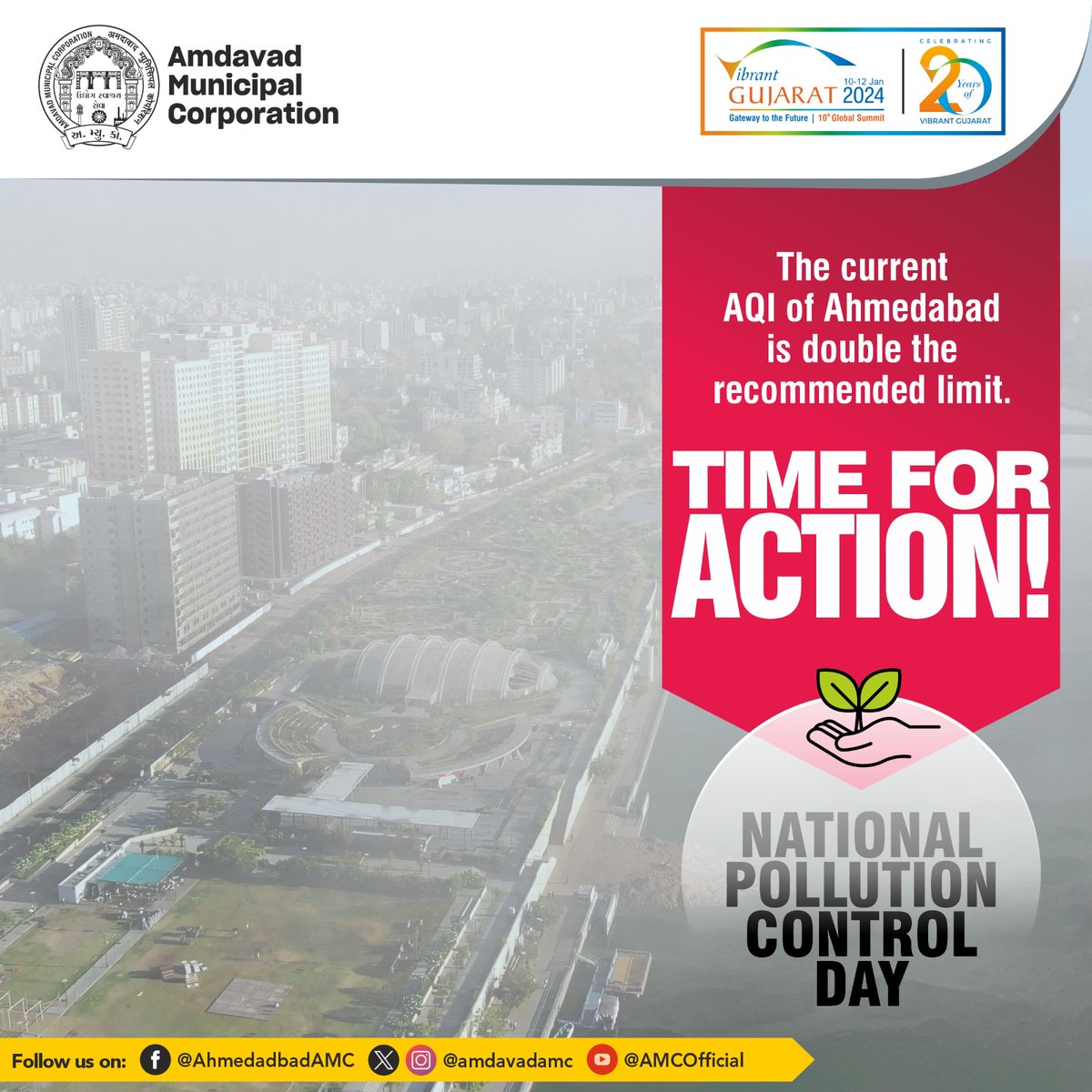 AmdavadAMC's tweet image. This National Pollution Control Day, let’s take some time to evaluate our actions and how we as individuals can contribute towards bettering the environment and making it pollution free.

#amc #amcforpeople #pollutioncontrolday #ahmedabadcity #municipalcorporation
