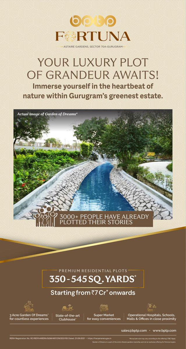 RealtyTanwar's tweet photo. Astaire Gardens Sector 70A
Plots available from 250-550 sqyd 
Villa Available on 290/374/550 plot size 6000sqft and plus area
Builder floors available 2/3/4BHK

#bptp  #investor #parking #park #pool #gatedcommunity #clubhouse #realestate #plots #tanwarrealty #property #return https://t.co/9s3FbEwFIu