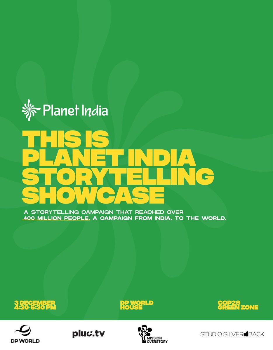 If you are at #COP28, join us for the This is Planet India storytelling showcase 

🗓️ December 3 
⏰ 4:30PM- 5:30PM (GST)
📍COP28, Green Zone

#COP28UAE