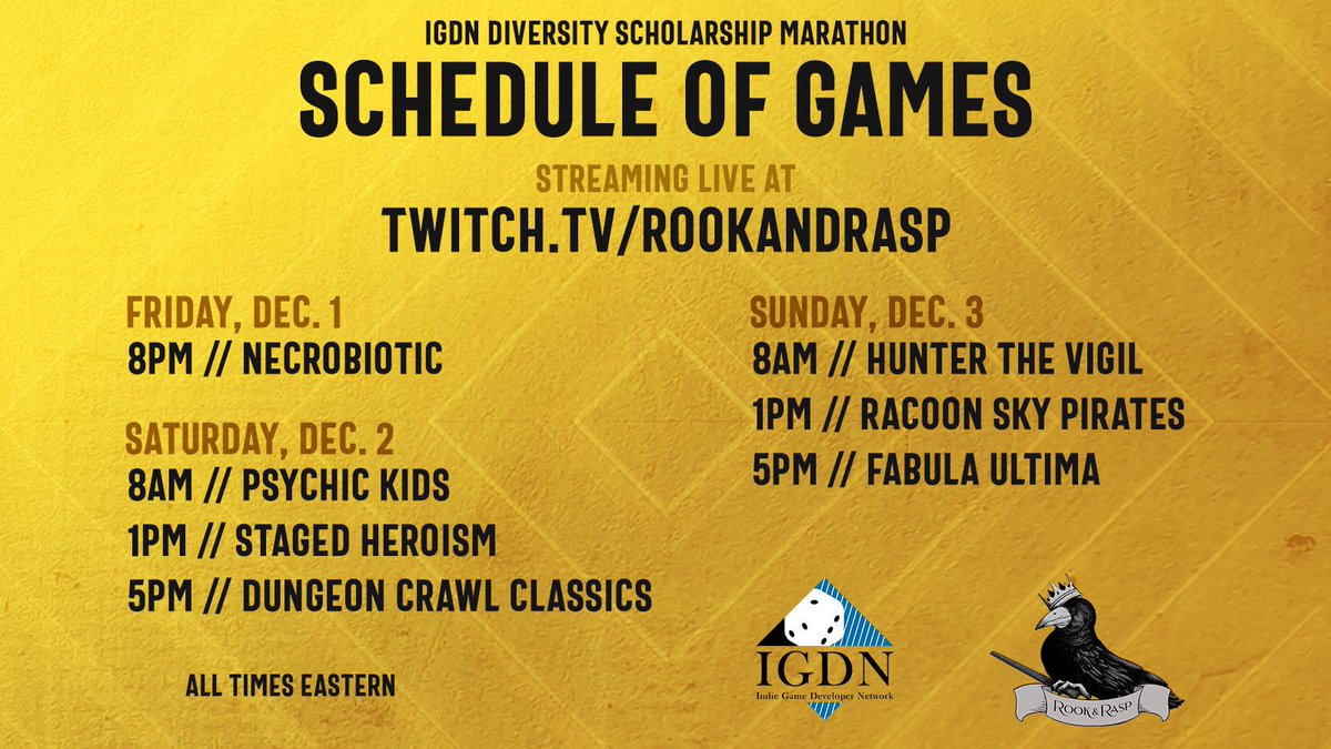 RookAndRasp's tweet photo. We continue! Come help us make positive change in the TTRPG sphere and support the Diversity Scholarship Fund of the IGDN!

https://t.co/bbbVzKTbSz

#ttrpg #ttrpgcommunity #ttrpgs #ttrpgfamily https://t.co/p8HFO9AGCG