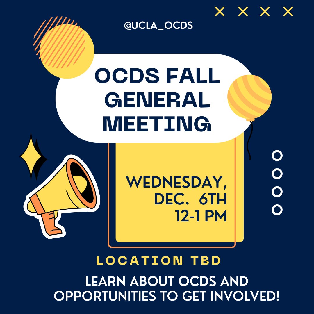 Please save the date for the OCDS quarterly general meeting from 12-1pm this upcoming Wednesday, December 6th. Look out for updates on the location!