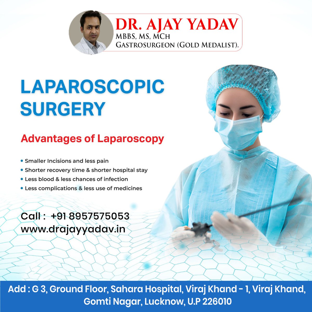 Laparoscopic Surgery
.
📆 For more information contact us:
Dr. Ajay Yadav
📞 8957575053
.
#surgery #hernia #Acidity #drajay_yadav #bariatricsurgeon #gastrosurgeon #Laparoscopysurgery #scarlesssurgery #appendixsurgrey #appendix #stone #stomach #infection #laproscopy