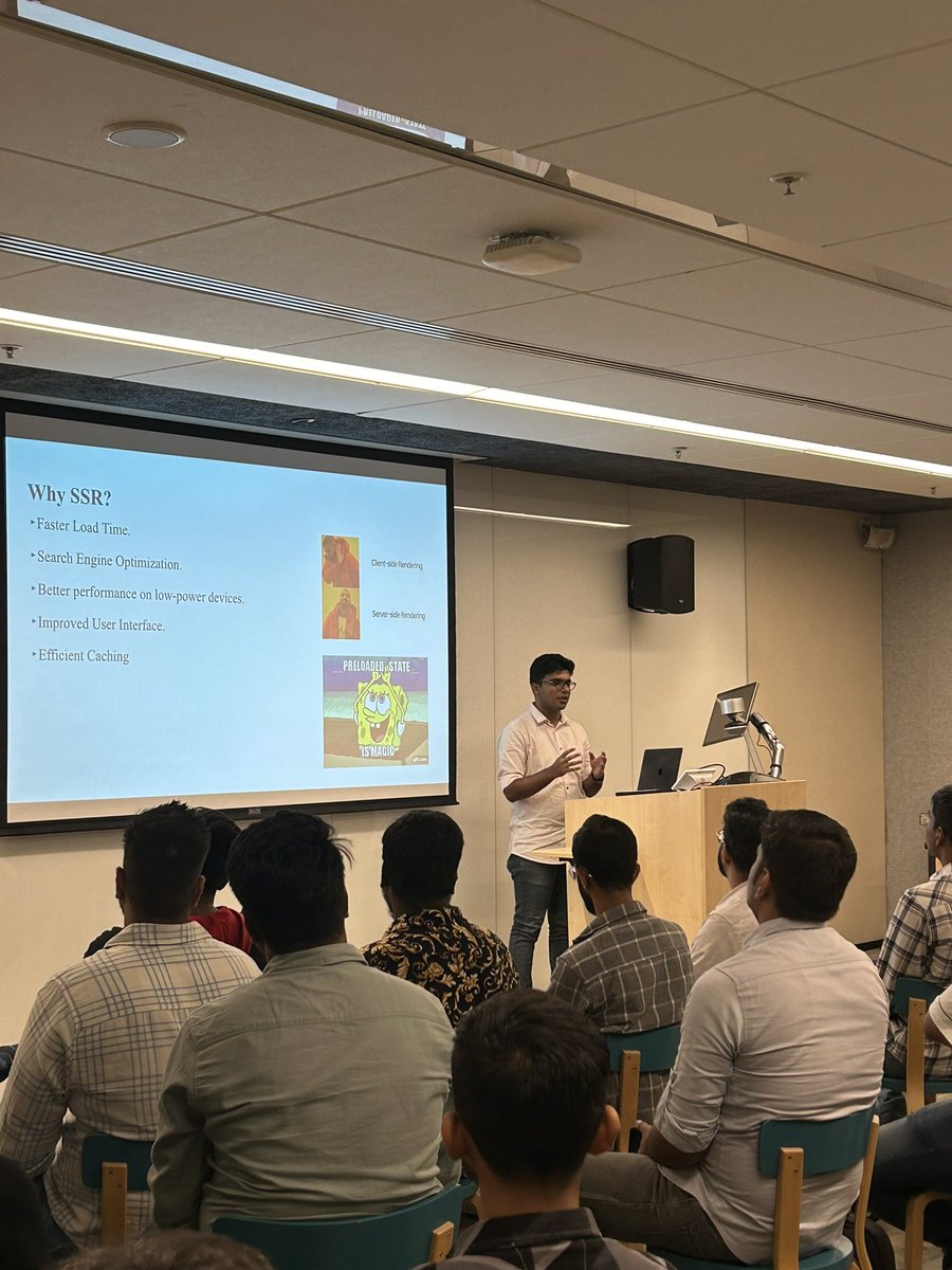 Our next speaker @Sundaram_2911 is talking to us about Server Side rendering! And this is his very first talk ✨