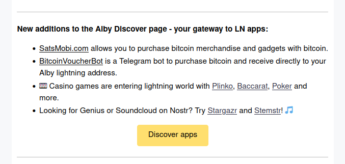 BitcoinVoucher's tweet photo. Thank you to @getAlby to have listed #BitcoinVoucherBot in DiscoverApps https://t.co/27KbfInk0e and the newsletter. BitcoinVoucherBot can send Sats directly to your Alby Lightning Address! https://t.co/aDVCcILFe9