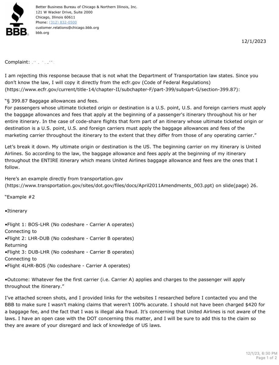 Hey United Airlines @united next time you try and tell someone what the US DOT baggage policy is, make sure you actually know what it is. Thanks for proving what you did was fraud. #EpicFail @USDOT see attached conversations. I highlighted the good parts.