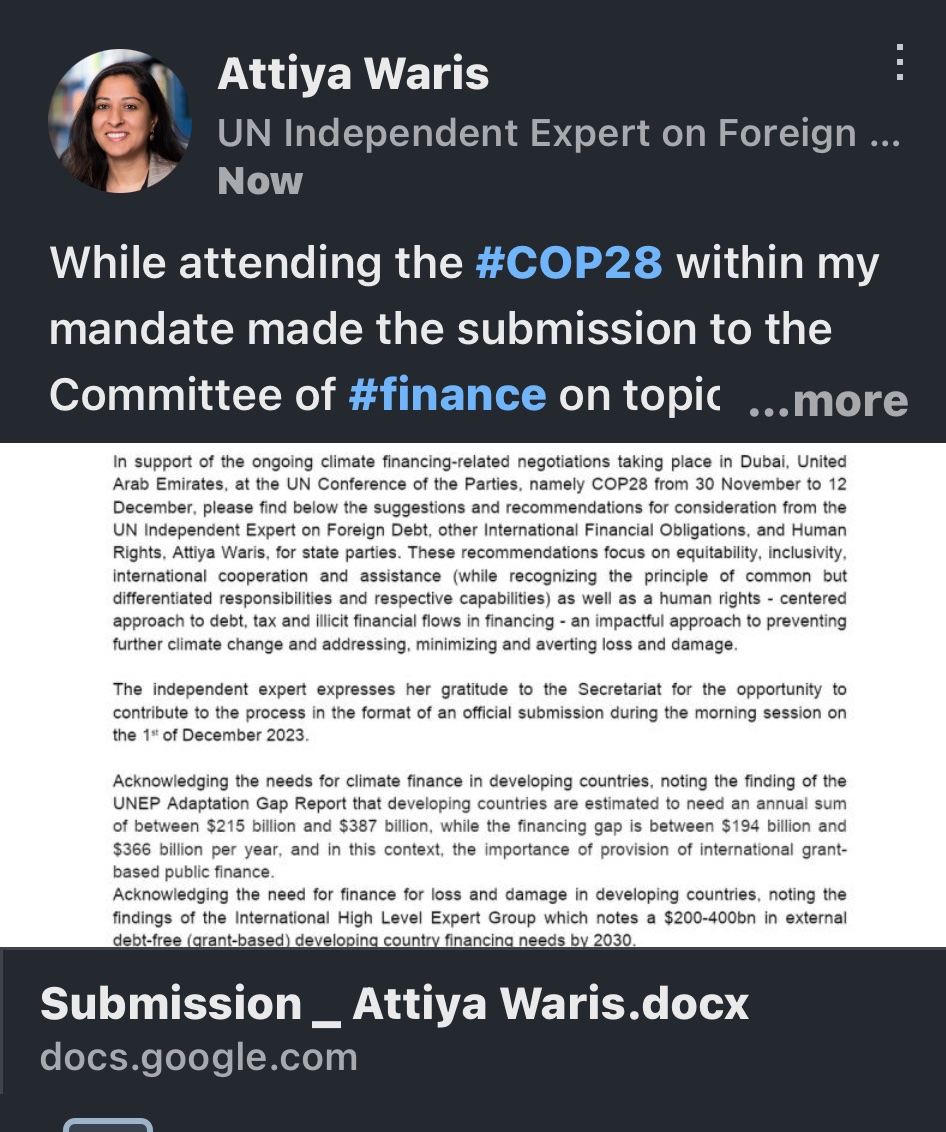 Attending #COP28 made a submission on finance illicit financial flows tax and human rights <a href="/UN_SPExperts/">UN Special Procedures</a> <a href="/uonbi/">University of Nairobi</a> linkedin.com/safety/go?url=…