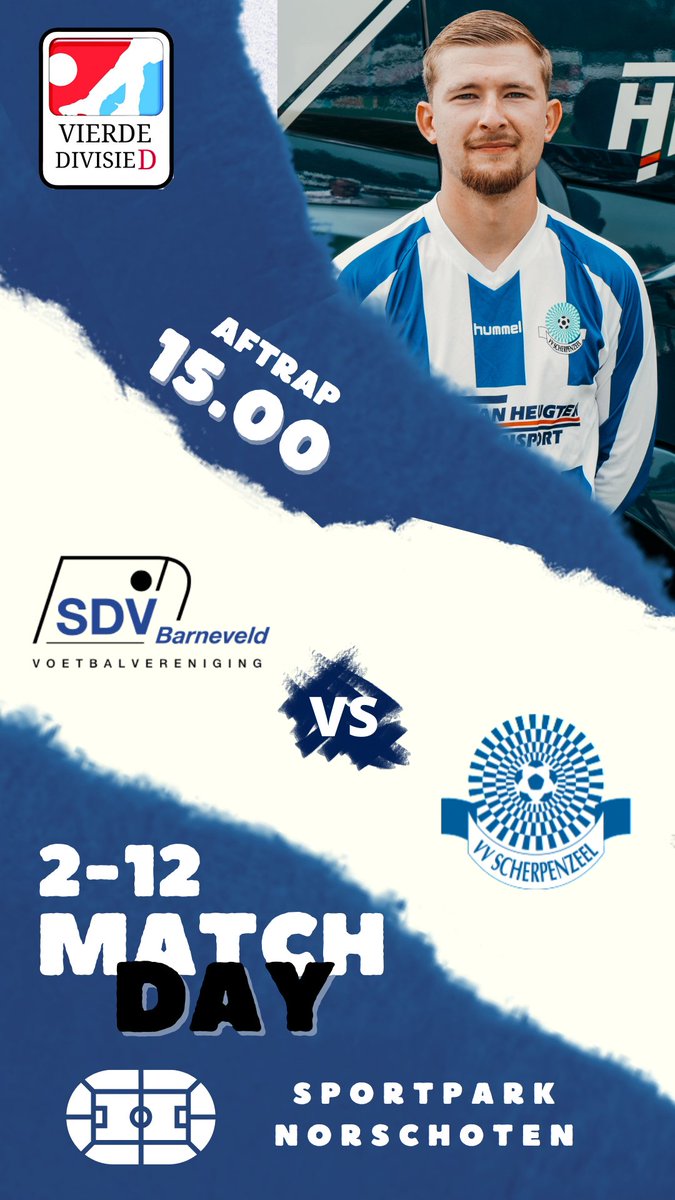 ⚽️ MATCHDAY 
🏆 4e divisie D 
⏰️ 15.00 uur

➡️ @SDV_Barneveld 
➡️ VV Scherpenzeel 

🏟 Sportpark Norschoten 

#Scherpenzeel #Barneveld