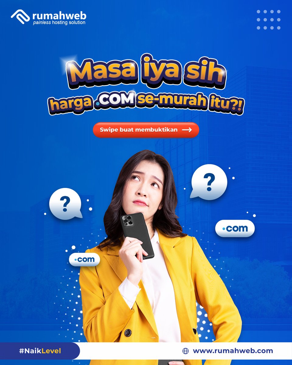 rumahwebtweet's tweet photo. Masa iya harga .COM semurah itu?
Ya iyalah bisa!😁
Khusus untuk Warga RW bisa dapetin domain .COM cuma 100 ribuan aja loh! Yuk buruan diorder, jangan sampai kehabisan: https://t.co/N9V4loBaqJ
#NaikLevel #Rumahweb #DomainCOM #PromoDomain #DomainMurah #domaingratis #domainsale #domain #hosting #hostingmurah