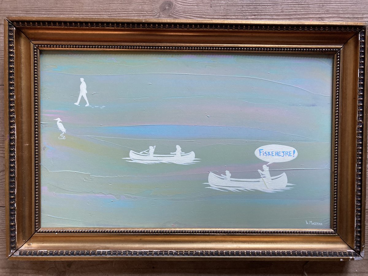 bMossmanProd's tweet photo. "Fiskehejre" ("Heron") Acrylic on wood panel. 38 x 58cm / 15 x23" https://t.co/4rvWkwiBLJ #bmossman #bradmossman #art #acrylic #painting #goldframe #canoeing #canoe #heron #fiskehejre #birds #waterbirds #river #denmark #danish #susåen https://t.co/2wkK5tuS2u