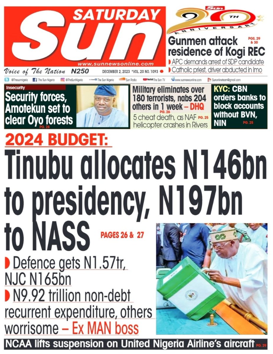 tolaogunnubi's tweet photo. #Headlines #Frontpages National Assembly #Newspapers #BreakingNews Tinubu Reno #AudioLeak Iyabo #Hausa Nigeria Hotel Lobby #Tbaj United Arab Emirates Rain in December Mr Bayo https://t.co/nvHLxjsUJn