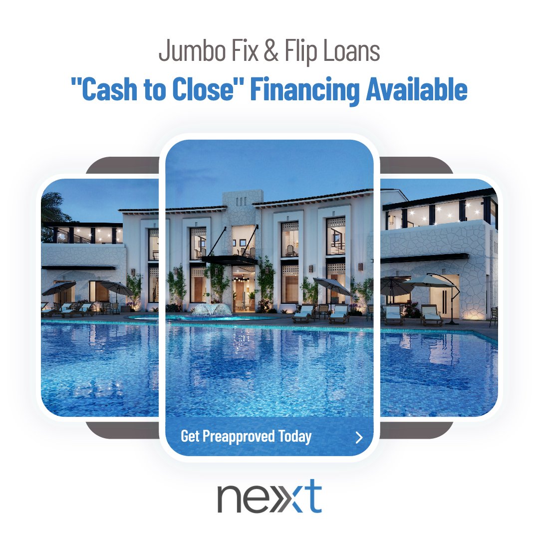 Jumbo Fix & Flip Loans: $75K - $20MM. Up to 90% LTV & 100% of the rehab costs. 'Cash to Close' Financing is available to fill the LTV gap. #fixandflip #jumboloans #downpaymentfinancing #privatemoney #fastfunding #investorloans #realestateinvesting #Liquidity