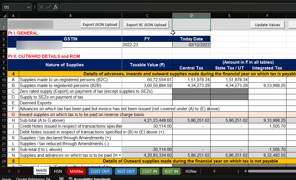 ashish_tater's tweet image. Finally developed my own GSTR9 &amp;amp; 9C JSON Utility! It&apos;s fully operational with ready for upload JSON capabilities from one file itself,  streamlining my workflow significantly. Looking forward to the time  savings this will bring to my practice! #gstr9c #ICAI