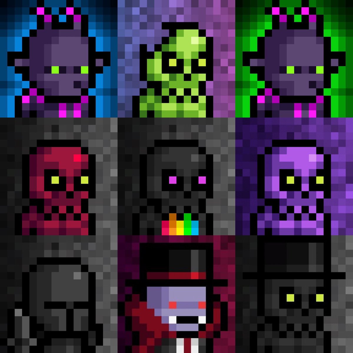 Simply256's tweet photo. Morning everyone 💜
#KeepItSimple #16px #pixelart #pixelartist #skull #goat #vampire #colage #rainbow #knight #armour https://t.co/2RYaq3fTTe