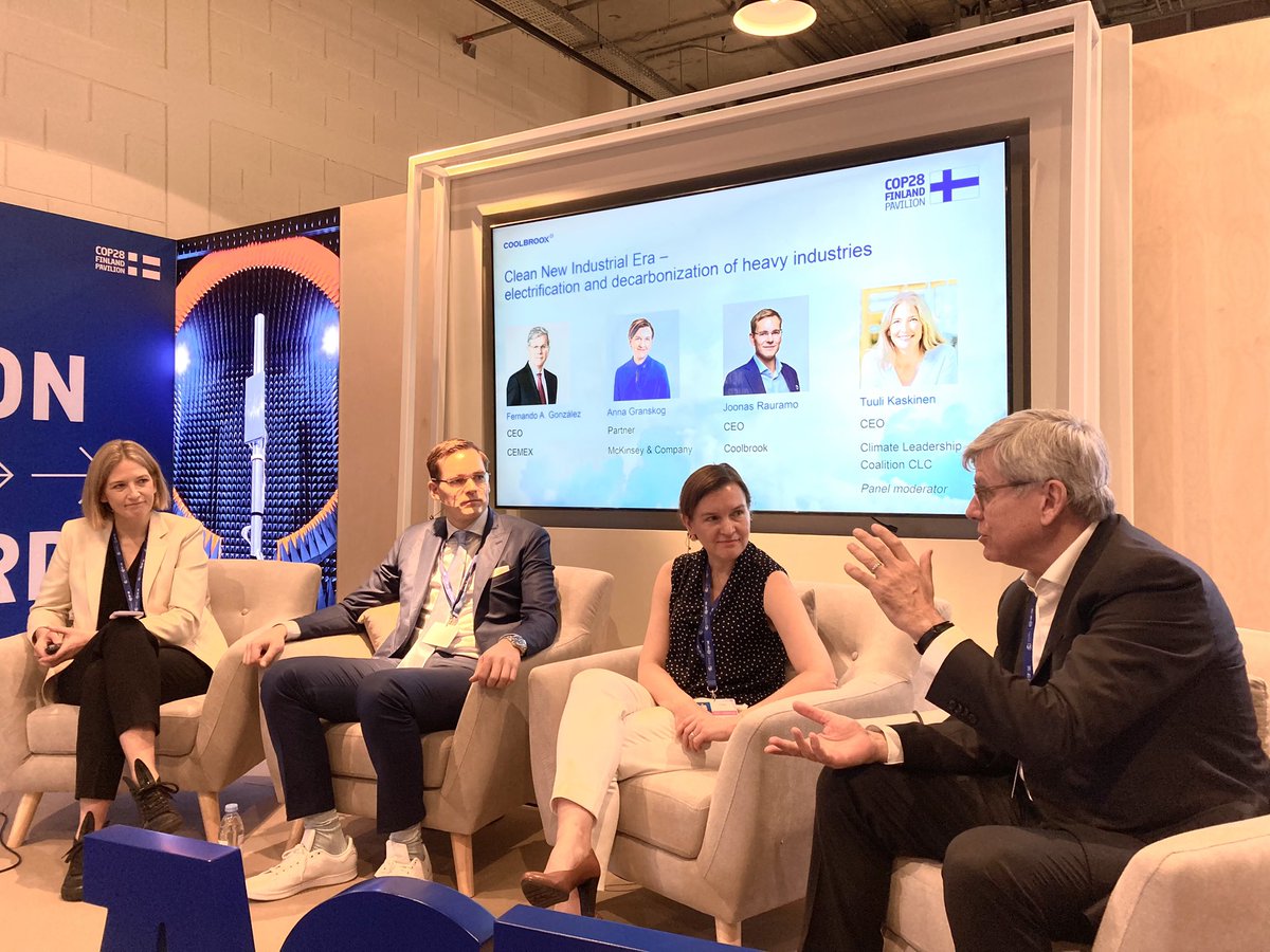 Transition has never been so quick and affecting whole value chains than during the last 3 years. Stated by CEO <a href="/CEMEX/">Cemex Global</a> Gonzälez at Clean New Industrial Era panel at #Finland Pavilion <a href="/COP28_UAE/">COP28 UAE</a> <a href="/coolbrook/">Coolbrook</a> <a href="/McKinsey/">McKinsey & Company</a> <a href="/CLC_fi/">Climate Leadership Coalition</a>