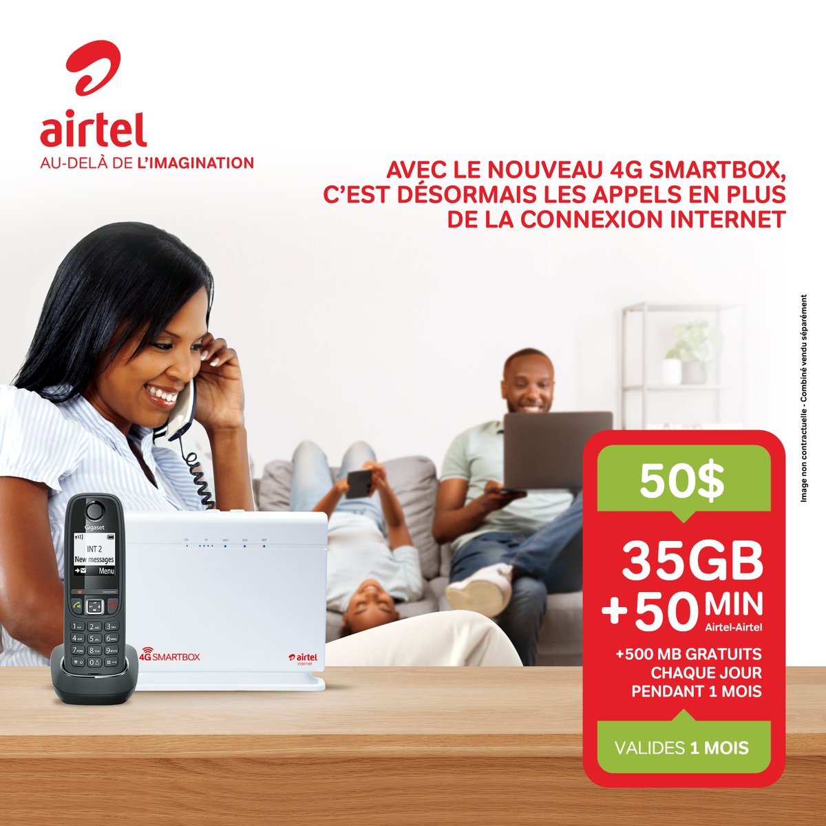 Le Smartbox est à 50$ avec 35GB + 500MB+50 minutes / Airtel – Airtel Le tout pour surfer sur Internet à la vitesse de l’éclair émettre et recevoir vos appels #ForfaitInternet #AirtelRDC #SmartBox