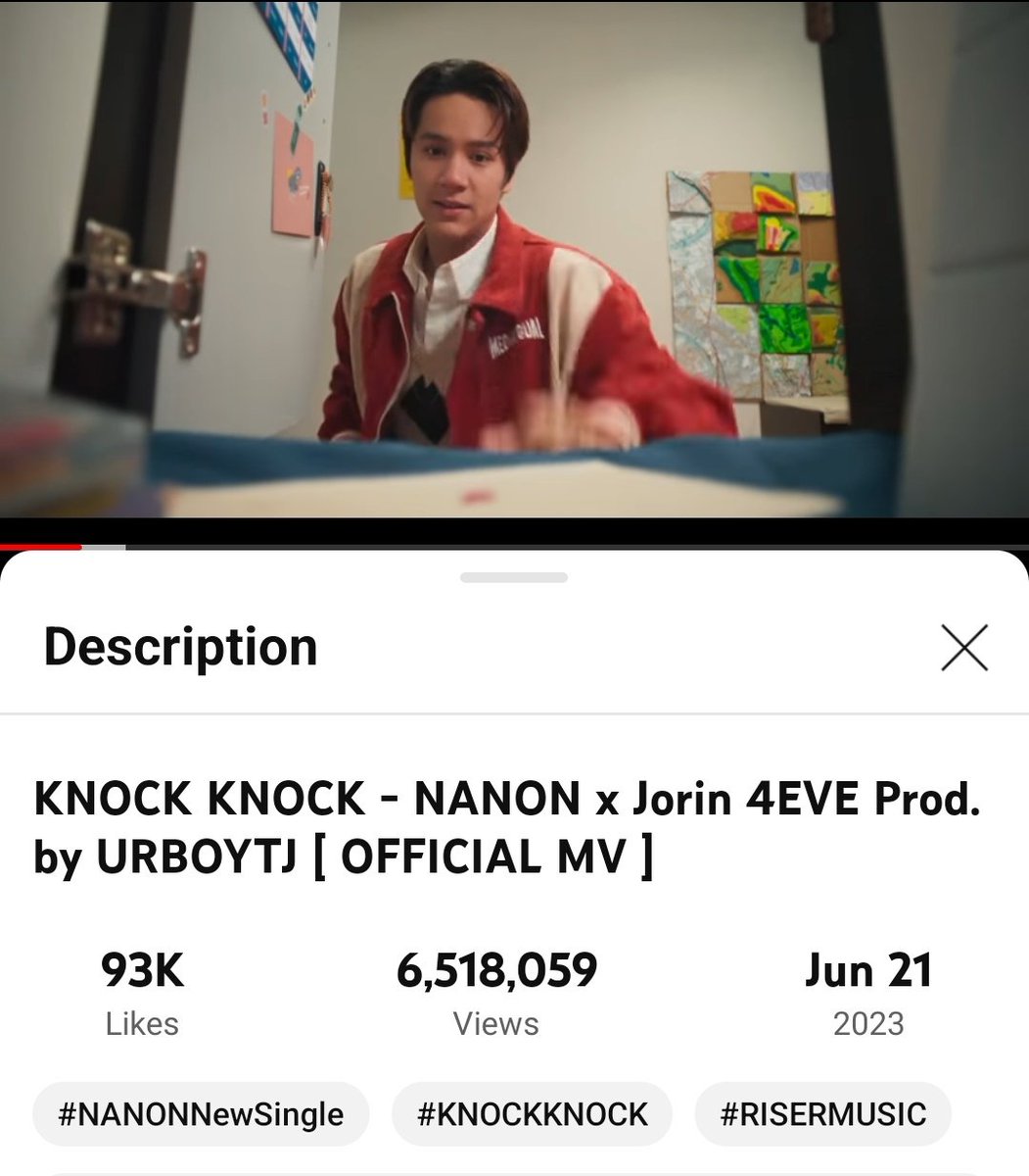 MV 'KNOCK KNOCK'
 6,500,000 𝕍𝕀𝔼𝕎𝕊 🎉✊🏻✊🏻
Congratulations!!

💙93K+ LIKE🐷🥓
✨️6.5M VIEWS 🪐

KNOCKKNOCK –🪐[Official MV]🌻
youtu.be/iMdTPsd-nQA

#KnockKnockNNNxJORIN
#mynameisnanon #nanon_korapat