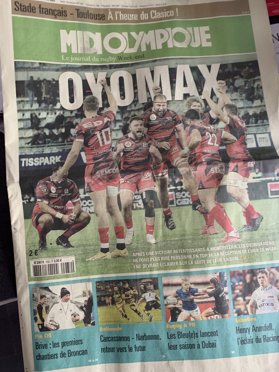 PatrckMch's tweet photo. Allez Oyo ! โฆ@OyonnaxRugbyโฉ
#USOUBB #TOP14 #TousOyoMen
๐ #USO #Oyomen https://t.co/WNZbuNyVZu