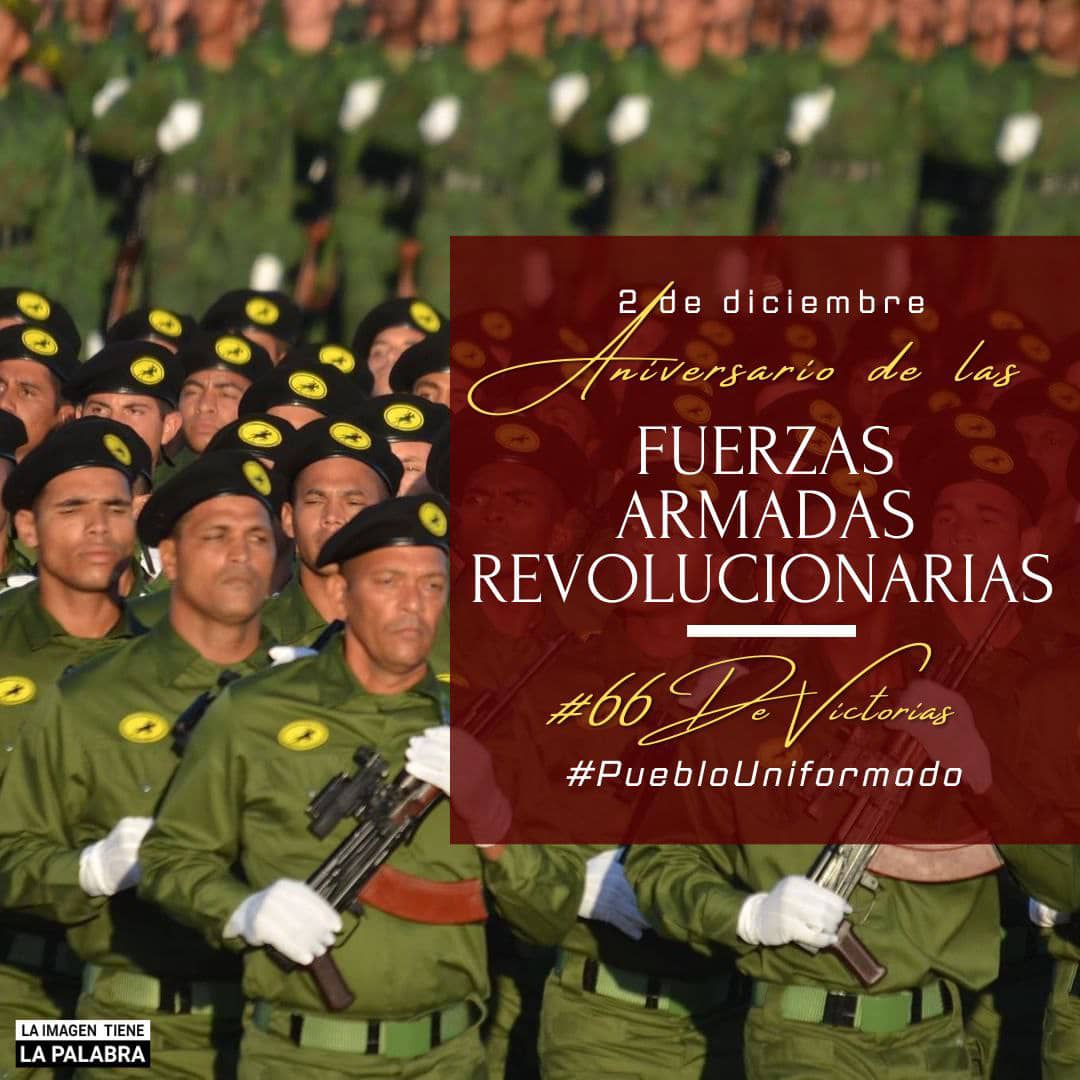 El 2 de Diciembre, aniversario de las Fuerzas Armadas Revolucionarias, ejército de #PuebloUniformado, baluarte en la defensa de la Patria. 
Seguimos siendo de Patria o Muerte. Venceremos!!!
#PuebloUniformado #Cuba #Matanzas #MatancerosEnVictoria