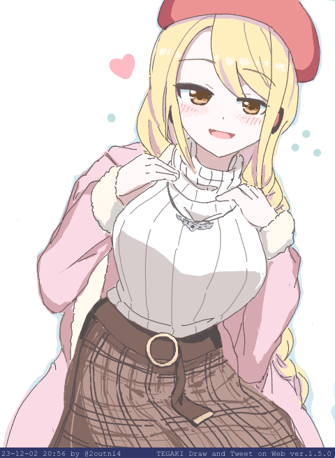 1girl solo blonde hair hat skirt sweater heart  illustration images