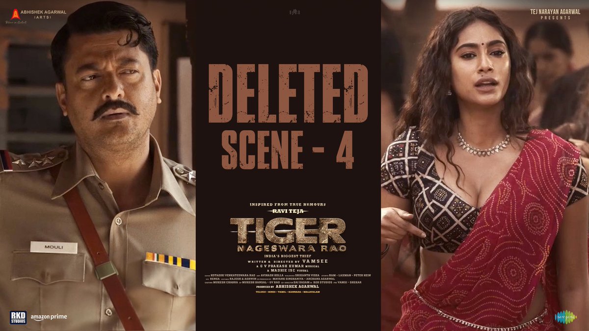 A deleted scene from #TigerNageswaraRao right before the face-off 💥 - youtu.be/63iFZp9cRnw Watch the drama unfold on @PrimeVideoIN 💥💥 Watch #TigerNageswaraRaoOnPrime 🔥 @RaviTeja_offl @DirVamsee @AnupamPKher @AbhishekOfficl @NupurSanon @gaya3bh #RenuDesai…