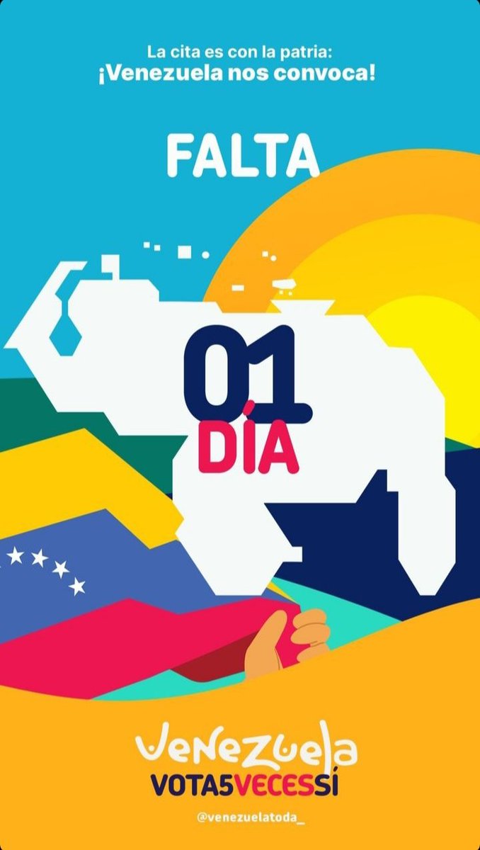 vzlamarinone's tweet photo. #2Dic|| A solo 1 día para el Referéndum Consultivo #VenezuelaToda vota 5 veces Sí por nuestro Esequibo 🇻🇪

#AbracemosElEsequibo

@NANCYCANDANGA_ 
@AlessandrelloCG 
@dcabellor https://t.co/p0ng7bXVl0