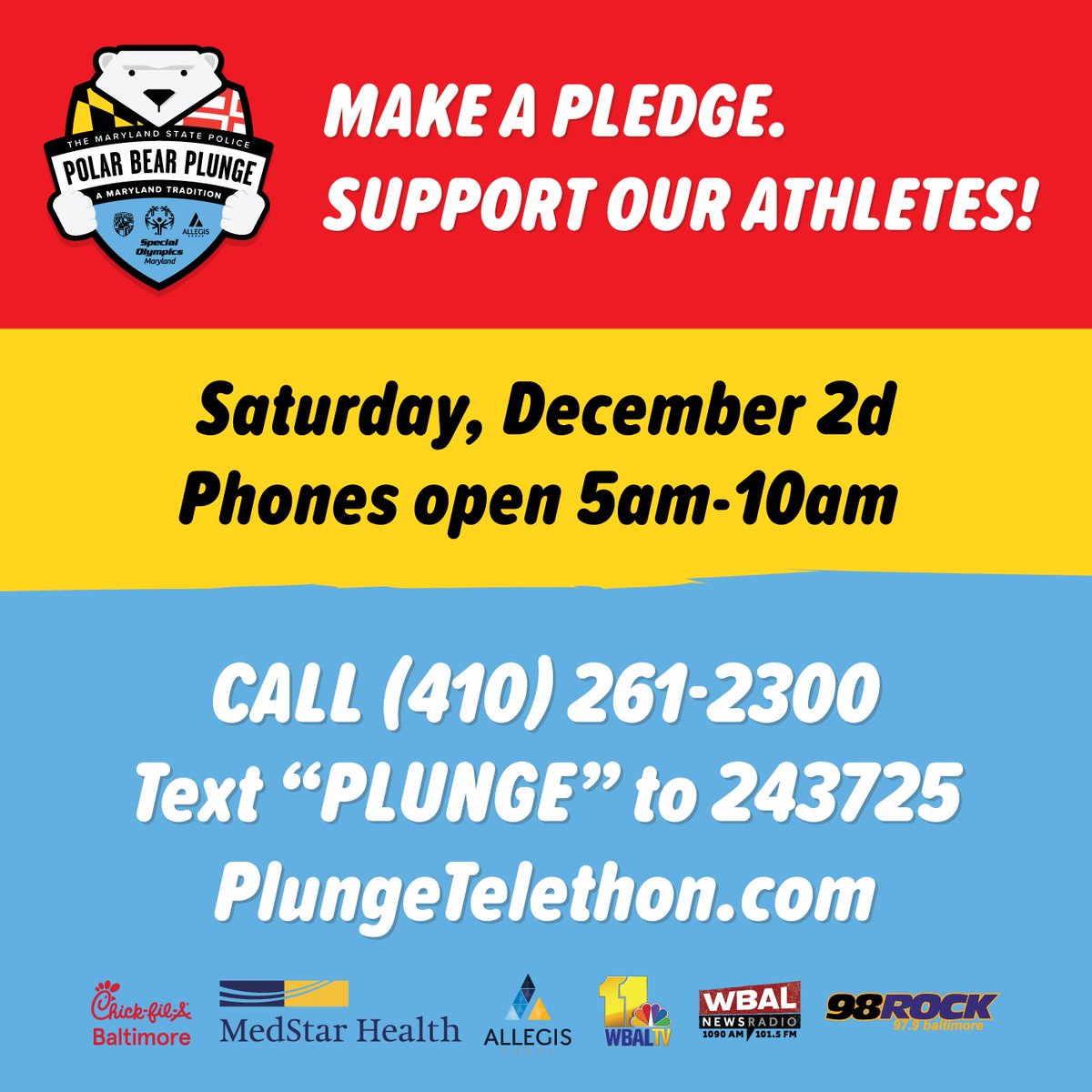 CAN YOU PLEASE HELP US? Our phoneathon is from 5-10 a.m. Saturday! Call 410-261-2300 - Text 'PLUNGE' to 243725 - Go to PlungeTelethon.com -- We appreciate all that you can do!