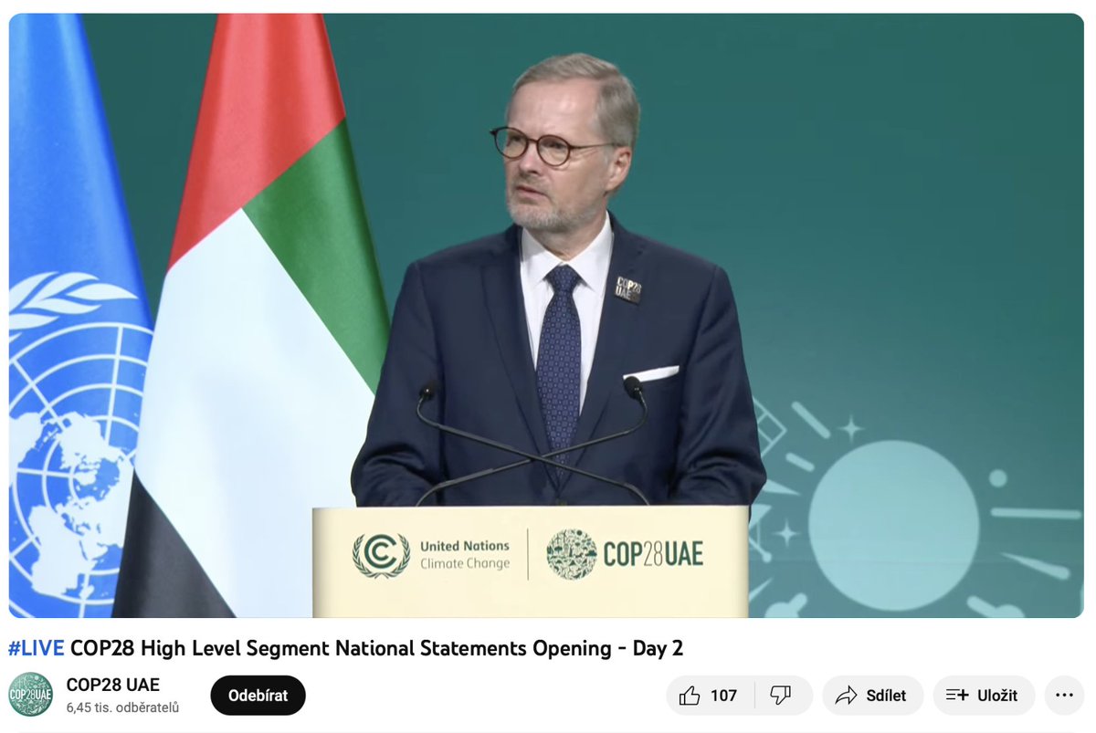 Premiér ČR <a href="/P_Fiala/">Petr Fiala</a> dnes vystoupil na globálních klimatických jednáních #COP28UAE.
Co v jeho proslovu zaznělo / jaké diplomatické kroky ČR provedla?
👉premiér považuje klimatickou změnu za „jednu z největších globálních výzev současnosti“