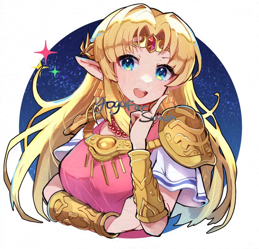 princess zelda 1girl solo jewelry pointy ears blonde hair long hair smile  illustration images
