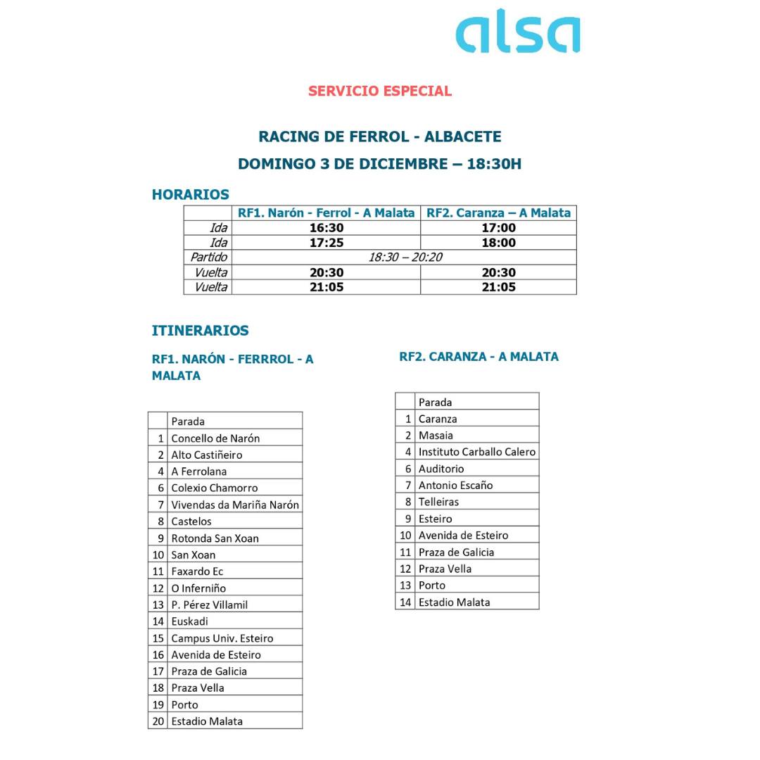 ❗️ Recuerda que mañana tienes un bus específico, el 🚌 XG642, para ir a ver al #RacingdeFerrol contra el Albacete en A Malata! 

Consulta la ruta en las imágenes. 👇

#OpaRacing 💪
#AlsaTeLleva #RacingFerrolAlbacete