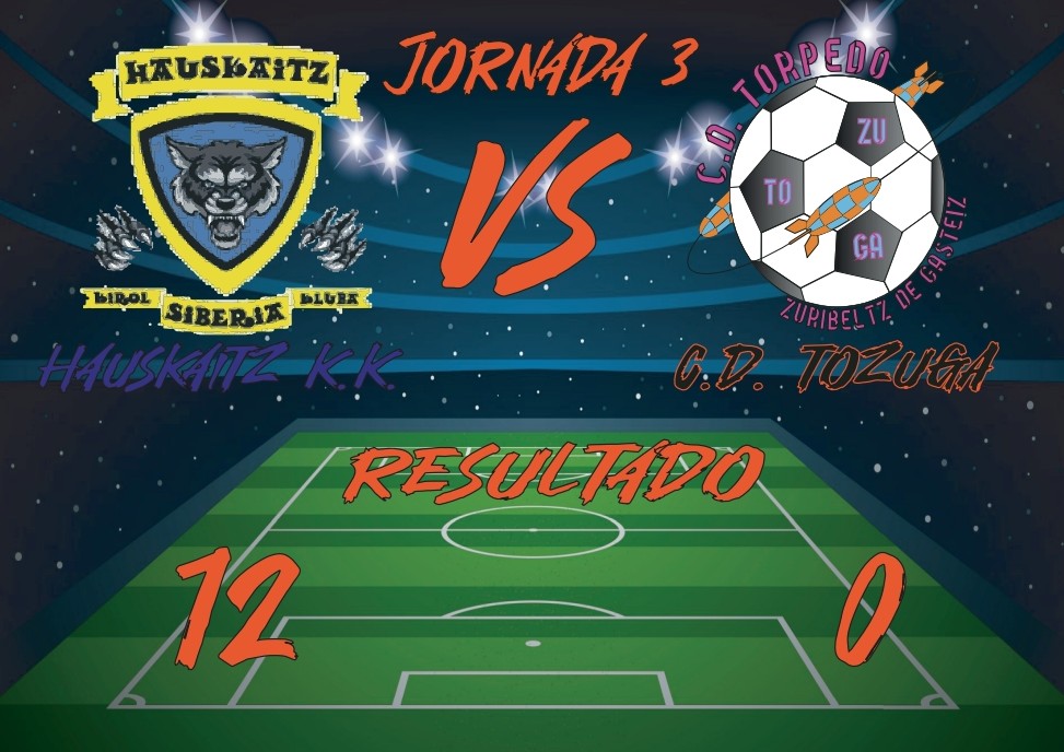REGIONAL FEMENINO

RESULTADO:
⚽ JORNADA 3
🎽 <a href="/HauskaitzKluba/">Hauskaitz</a> 12 - CD TOZUGA 0

#CopaRegionalFemenina, #temporada20232024, #TorpedoFemenino, #Familia, #Orgullo, #Esfuerzo, #Superación
#GoazenTorpedo