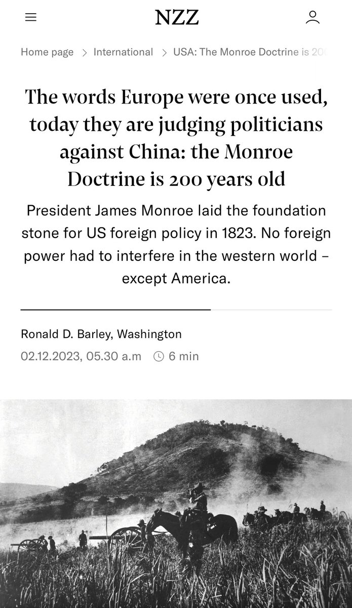 the #MonroeDoctrine is 200 years old
President James Monroe laid the foundation stone for US foreign policy in 1823. No foreign power had to interfere in the western world – except America.

nzz.ch/international/…