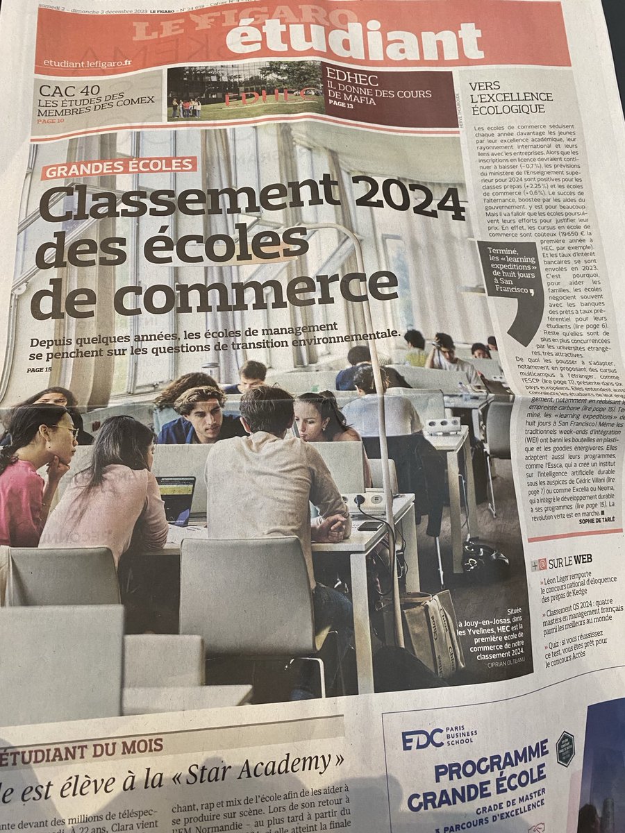 Découvrez en kiosque le classement des écoles de commerce du figaro. Un numéro spécial de 16 pages ! ⁦⁦@ProFigaro⁩ ⁦@Le_Figaro⁩