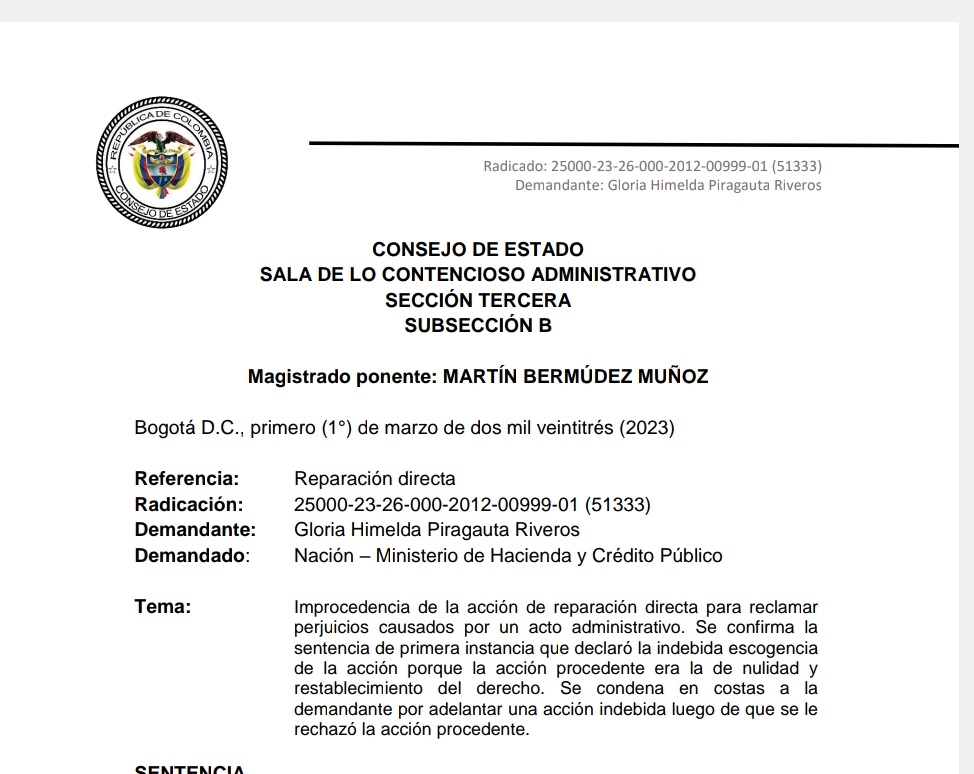 cabogadosa1's tweet photo. Procesal Administrativo: Improcedencia de la acción de reparación directa para reclamar 
perjuicios causados por un acto administrativo/Nulidad y restablecimiento del derecho 
https://t.co/O7NvvNeJ8m https://t.co/8NBKHNflLn