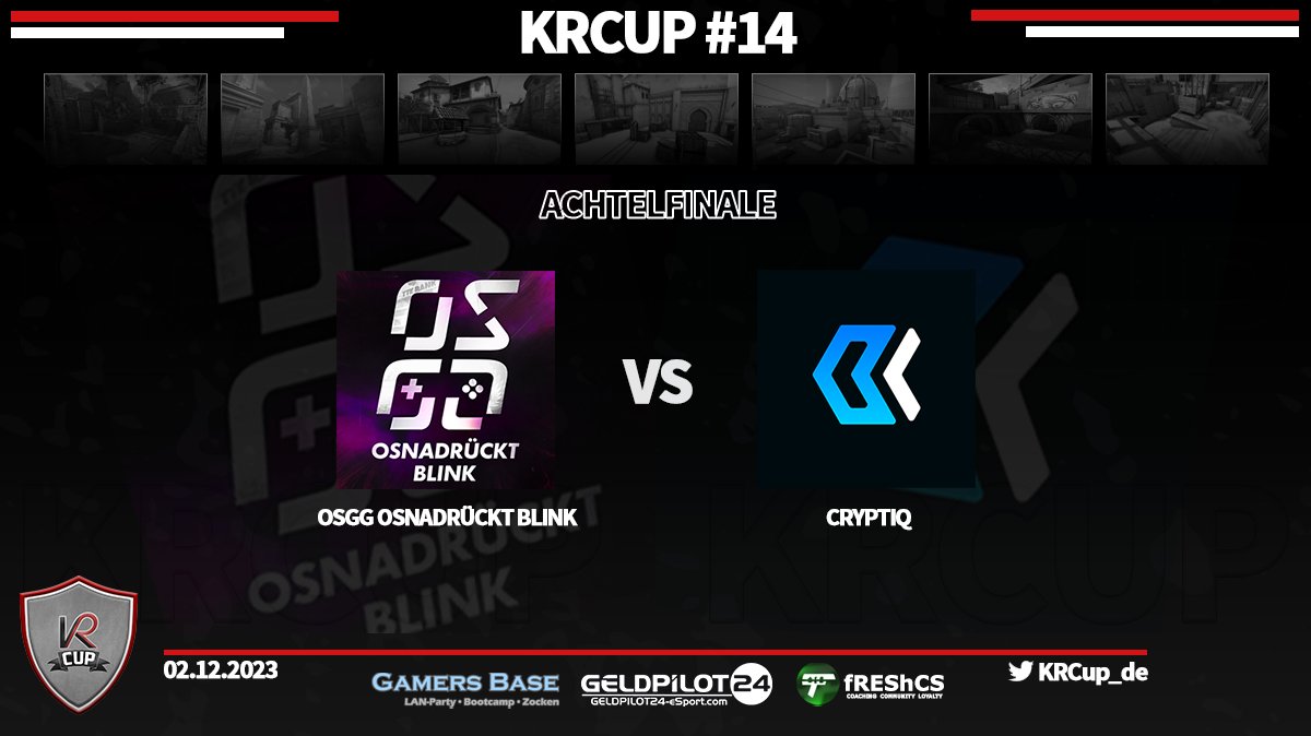 KRCup #14
- Achtelfinale -
<a href="/osna_gaming/">Osnabrück Gaming e.V.</a> 🆚<a href="/CryptiqeSport/">Cryptiq</a> 

📺| twitch.tv/lordchewtv
🎤| <a href="/LordChewTV/">LordChewTV</a>