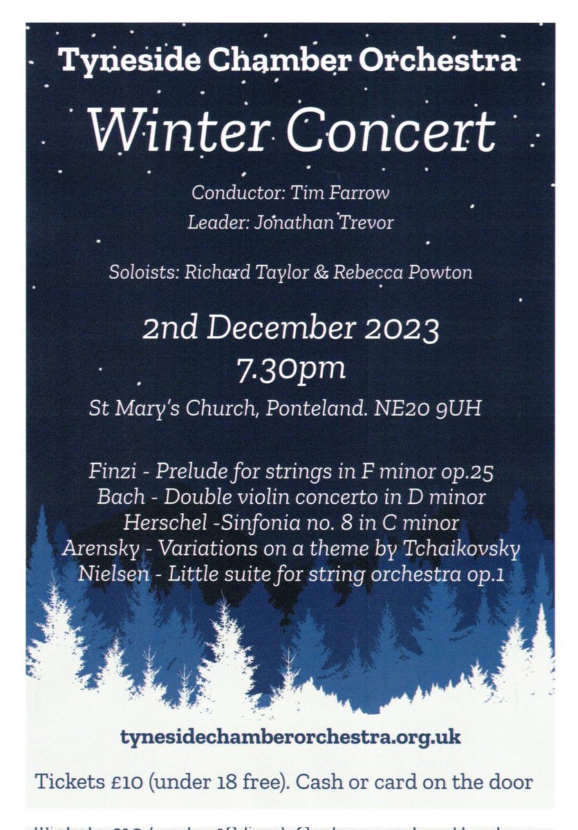 It's tonight 😊. Come in from the cold to hear some beautiful string music. St Mary's Ponteland, 7.30pm 🎼🎻