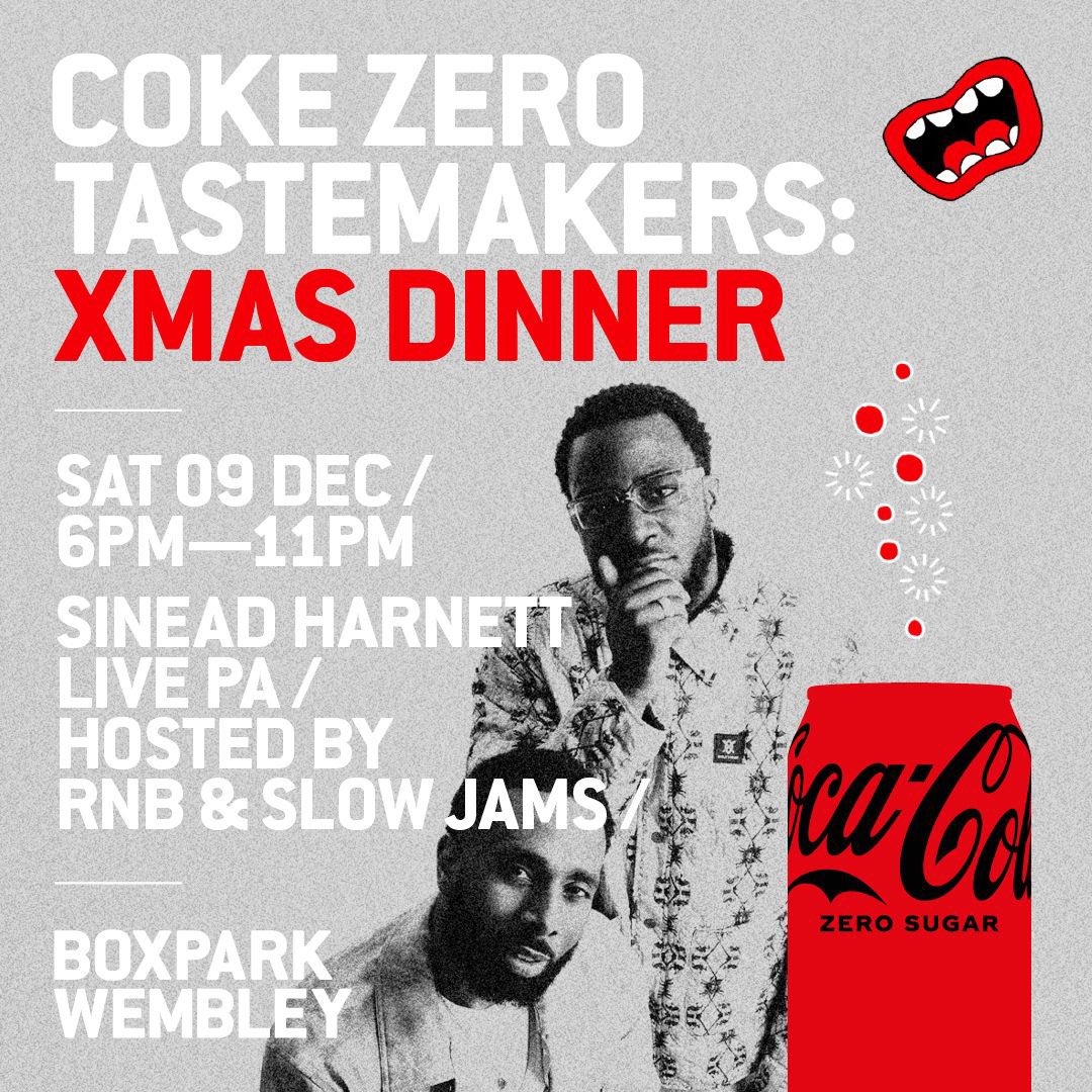 rnbnslowjams's tweet photo. We told you it was going to be big! Our @cocacolagbi Tastemakers Xmas Dinner hosts will be none other than the legends @RnBnSlowJams. Plus, we are honoured to be hosting @sineadharnett's first UK performance of the year. All served up alongside a very special festive menu. https://t.co/EybXHNoIxx