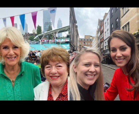 Funny how the two women in these photos with #CamillaConsortsWithAbusers and #KateMiddletonIsARacist #PrincessCatherine #PrincessofWales r literally the worst, most dangerous and disgusting abusers of #MeghanMarkle they have hate accounts dedicated to her abuse.