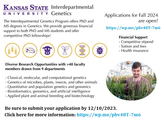 agristok's tweet photo. 📌 PhD and MS Fellowships in Genetics Program🌱🧬 at Kansas State University, United States 🇺🇸... Please share and spread the word! For details visit: https://t.co/8jiRG2OIKh