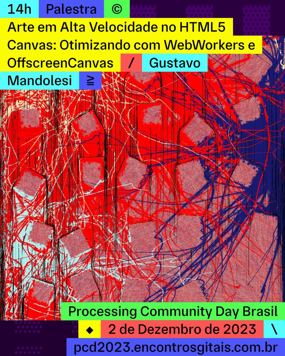 remistura's tweet photo. É hoje.
#pcdbr #pcdbr23 #processingcommunitydaybrasil #processingcommunityday #processing #p5js #p5js #arte #tecnologia #programação #codigo #creativecoding #programaçãocriativa #digitalart #colors https://t.co/FYZgWrAxwQ