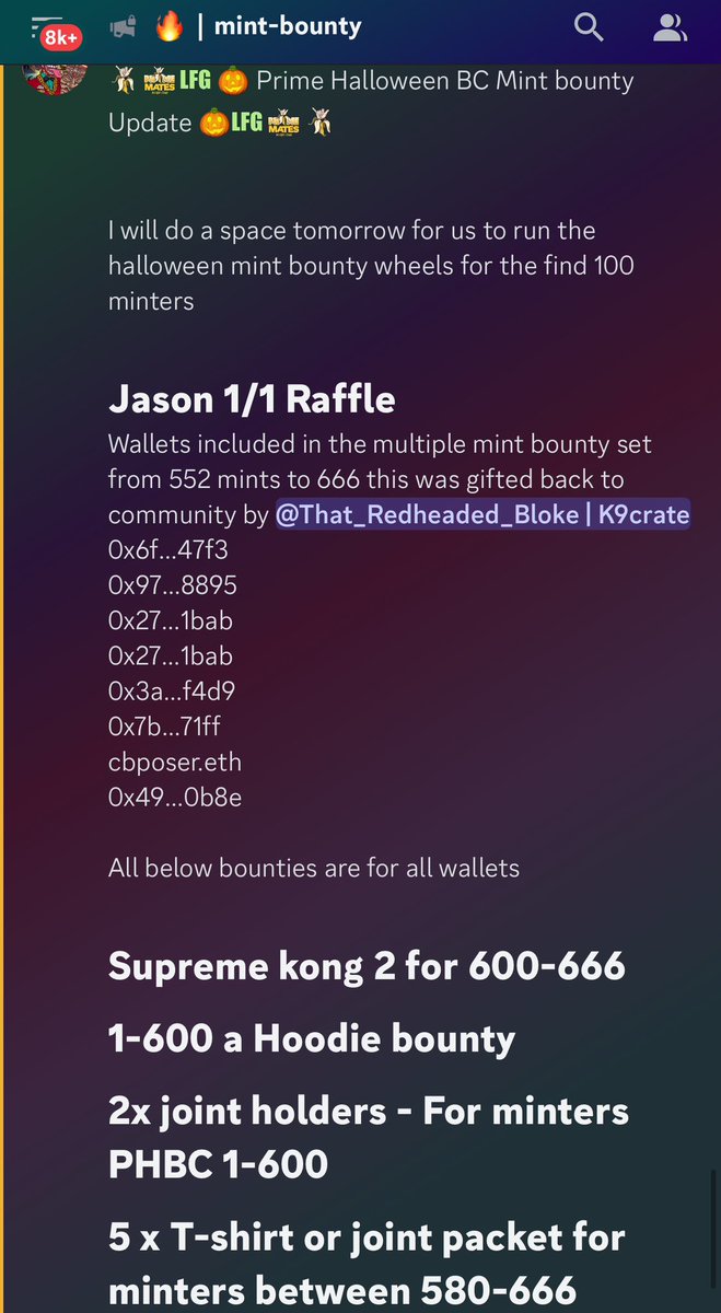 PrimeMatesBC's tweet photo. Prime Halloween BC Mint Bounty wheel spin for over $500+ worth of bounties
Thanks for the Mint out of PHBC
All minters have multiple chances to win something
Set a reminder for my upcoming Space! https://t.co/aoUXUlSupi
👆👆👆🏂🏄🛹
#PMBC #PrimeCommunity #skatearoundandfindout