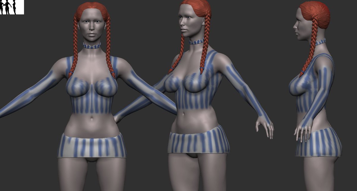 Sculptosaurus's tweet photo. Day 4 progress. Added a little cushion all over. Trying to make her a bit normal/real. Worked on some hand detail and did a little clothing concept sketching. Kinda started doodling and got into a top with some Bloodrayne vibes and I'm kinda digging it. https://t.co/Z499JuuHKK