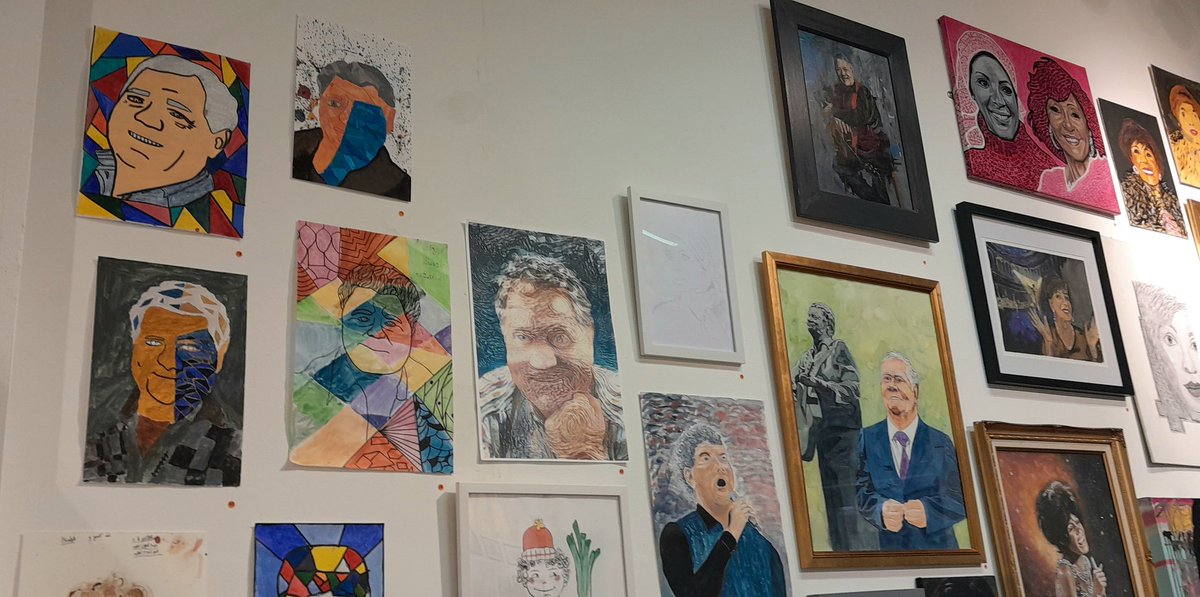 MarilynSwansea's tweet photo. Amazing exhibition @GSSwansea with work from our students @GowerCollegeSwa Llwyn y Bryn. Fantastic! #proudcollege #shirleybassey #maxboyce https://t.co/jtFGdlVNcq