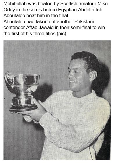This weekend in 1963 signalled the end of the Khan domination of the British Open that had run through Hashim, Azam and holder Mohibullah Khan (senior) since 1951. At the Lansdowne Club 60 years ago in London ...... @BritOpenSquash @MasrSquash @paksquash