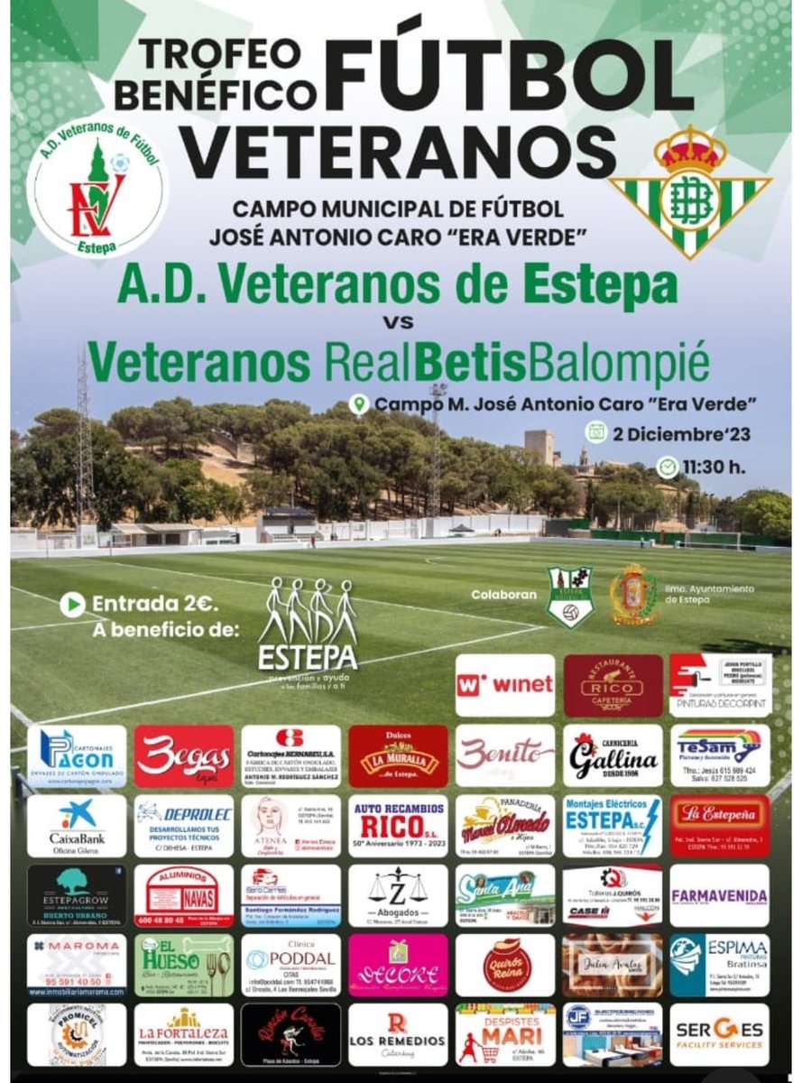 ¿No tienes planes para hoy? 🤔 Te esperamos a las 11:30 en Estepa. Partido benéfico de nuestro equipo con los veteranos de esta localidad. En el campo municipal José Antonio Caro “Era Verde”. 🙌🏻☀️